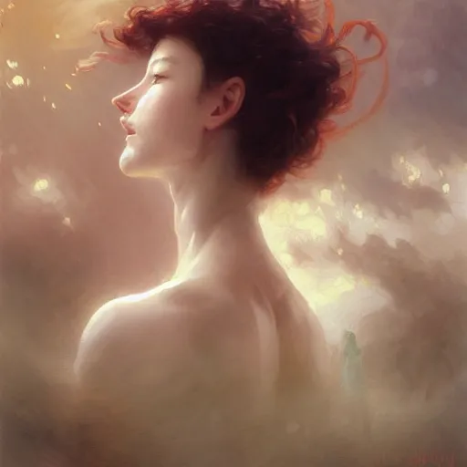 Image similar to A man drinking a cup of cosmic energy bright light, illustration by Ruan Jia and Mandy Jurgens and William-Adolphe Bouguereau, Artgerm, 4k, digital art, surreal, anime style, space dandy style, highly detailed, godsend, artstation, digital painting, concept art, smooth, sharp focus, illustration by Ruan Jia and Mandy Jurgens and William-Adolphe Bouguereau, Artgerm