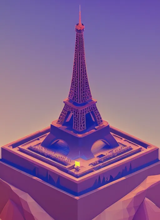 Image similar to a low poly isometric render of eiffel tower in the style of monument valley, intricate, elegant, smooth shading, soft lighting, illustration, simple, solid shapes, by magali villeneuve, jeremy lipkin and michael garmash, rob rey and kentaro miura style, octane render