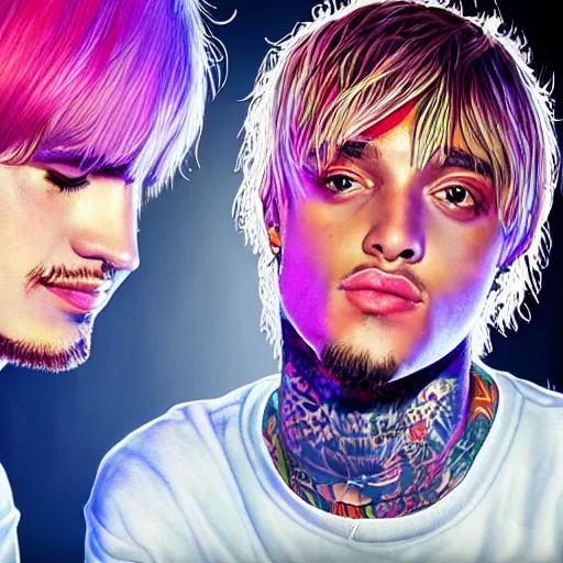 Prompt: Lil Peep and Juice Wrld as angels in heaven, digital art, artstation, hyperrealistic, detalied, high quality,8K,