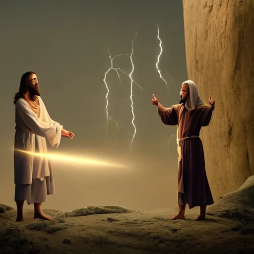 Image similar to jesus and god playing with the world, national geographic award, photography, hyperrealistic, extremely detailed, 8 k, octane render, cinematic lightning, dramatic,