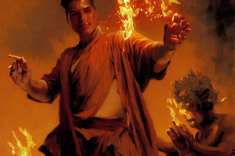 Prompt: fire bender, painting by gaston bussiere, craig mullins, j. c. leyendecker