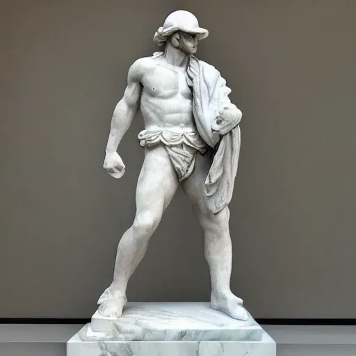 Prompt: a marble statue of Mario