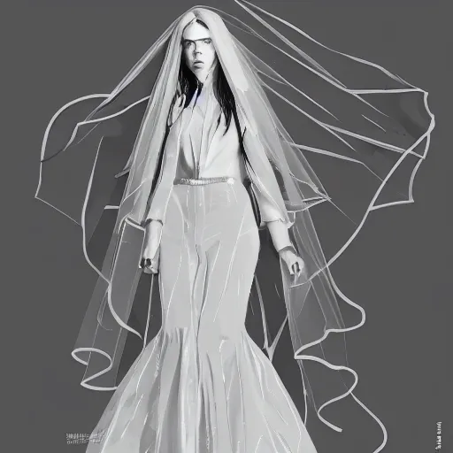 Image similar to fashion model billie eilish wearing wedding dress high detail lineart dramtic lighting artstation by trevor henderson by rossd raws cinematic dramatic