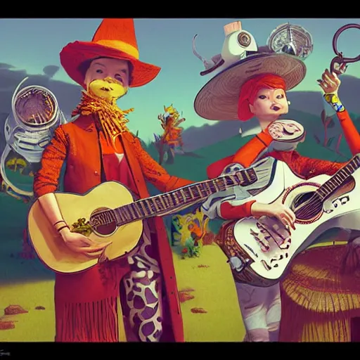 Prompt: lofi biopunk portrait of the Moomins playing mariachi, Pixar style, by Tristan Eaton Stanley Artgerm and Tom Bagshaw.
