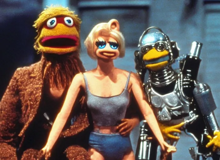 Prompt: scene from the 1 9 8 4 science fiction film muppet the terminator