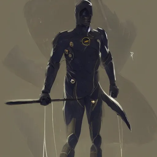 Image similar to a hero named rope man, his suit is black and blue and he has a bat like wing suit under it, mystic, concept art, artstation, greg rutkowski, reference sheet