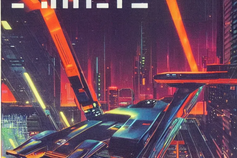 Image similar to 1979 OMNI Magazine Cover of a handheld retro electronic product with lights and cables neo-Tokyo in cyberpunk style by Vincent Di Fate