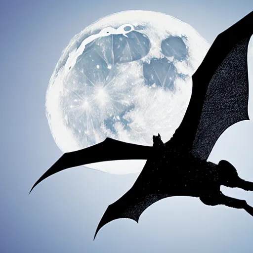 Image similar to photo of a black horse with wings of a a bat flies in the light of the full moon in the forest, high detail