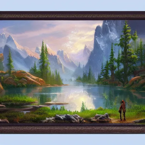 Image similar to a beautiful matte painting of a character, by steve argyle and mark arian, in an environment painted by bob ross