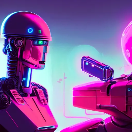 Prompt: highly detailed surreal neon robot android young christina hendricks, robocop, scream, stephen bliss, unreal engine, greg rutkowski, loish, rhads, beeple, makoto shinkai and lois van baarle, ilya kuvshinov, rossdraws, tom bagshaw, global illumination, detailed and intricate environment