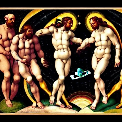 Prompt: The creation of the universe, crowded, in the style of Michelangelo