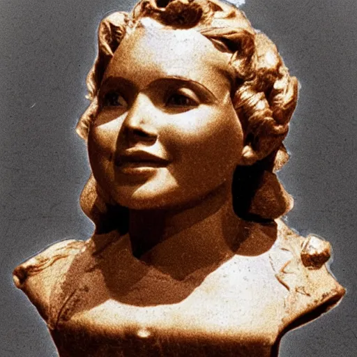 Prompt: an extremely ancient rusty iron bust of tuesday weld that is tarnished and covered in sediment from uncovered earth expedition, rare photograph, smithsonian,