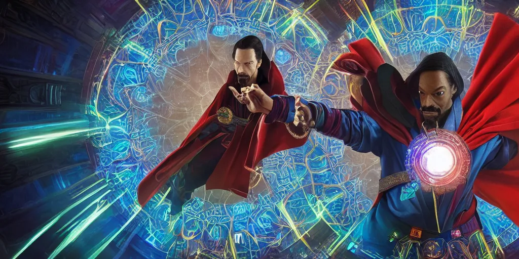 Image similar to snoop dogg doctor strange, refractions, highly detailed, environmental light, cinematic by francis tneh