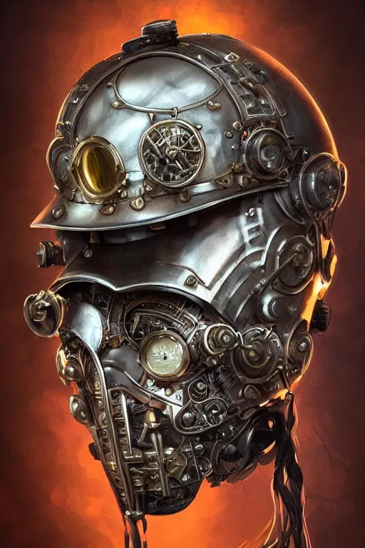 Image similar to steampunk helmet fantasy art mask robot ninja stylized digital illustration sharp focus, elegant intricate digital painting artstation concept art global illumination ray tracing advanced technology chaykin howard and campionpascale and cooke darwyn and davis jack