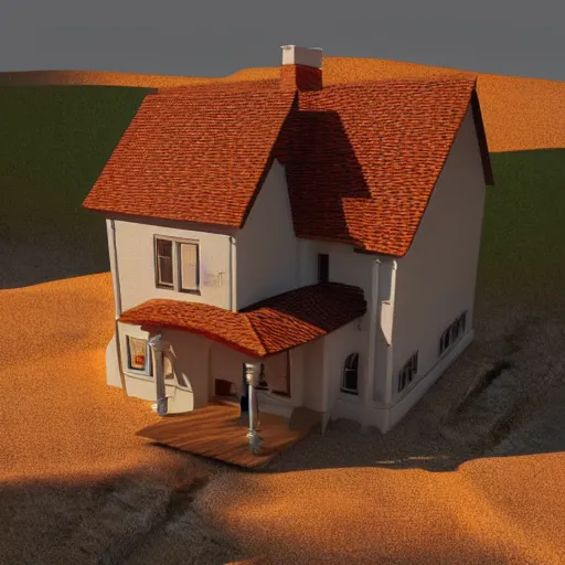 Image similar to 3 d render of victorian house on the desert