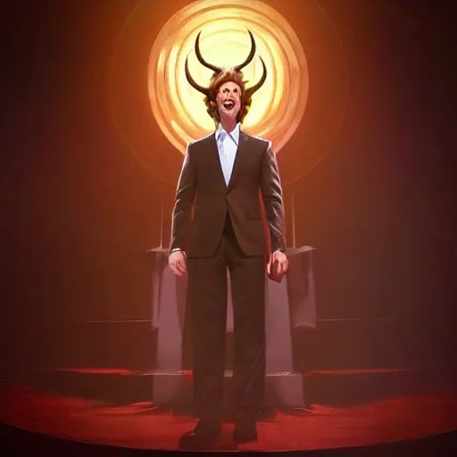 Image similar to joel osteen morphing into the devil onstage at a megachurch, greg rutkowski, trending on artstation, 8 k