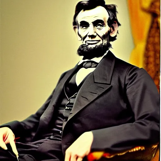 Prompt: Abraham Lincoln sitting on a sofa, playing Nintendo 64