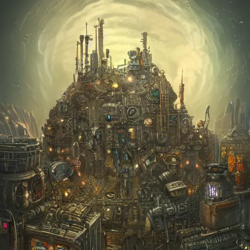 Image similar to robot city, steampunk art, fantasy style, super high detail, super high quality, talented artist, trending on artstation, machinarium