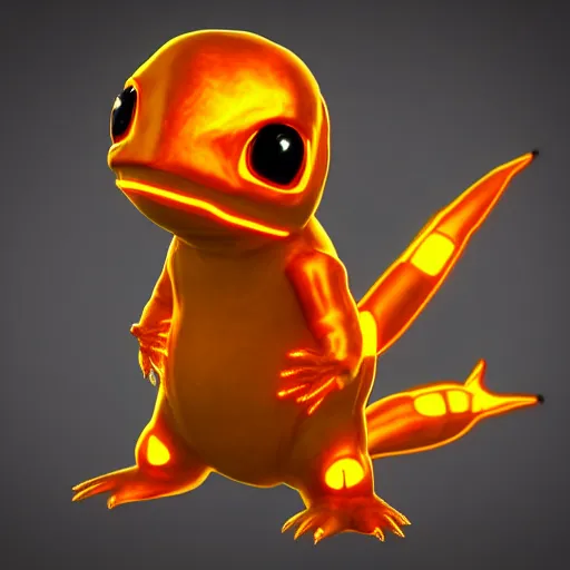 Image similar to cybertronic metallic Charmander, neon, glowing, unreal engine