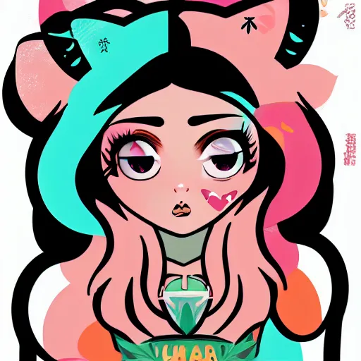 Image similar to dojacat profile picture by sachin teng x hellokitty, vector, ganja, marijuana, organic painting, hard edges, masterpiece, smoke, asymmetrical, matte paint, energetic