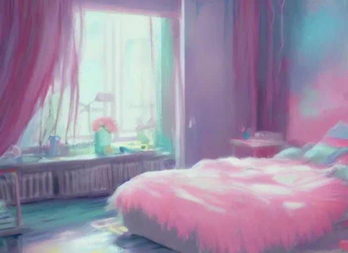 Image similar to placid pastel morning messy bedroom trending on pixiv