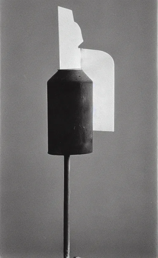 Prompt: a readymade art object by Marcel Duchamp in a vast empty room, everyday plain object, vintage film stock, by Irving Penn