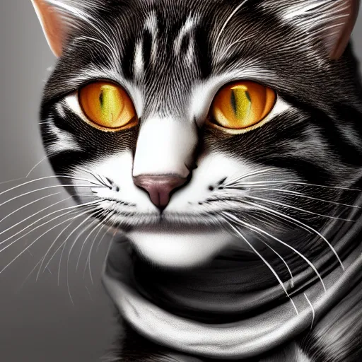 Image similar to photo portrait of a cat made in a professional studio, professional portfolio of a cat, trending on artstation, super detailed, everything in a beautiful light, stylishly designed background, fantasy art, photoshop