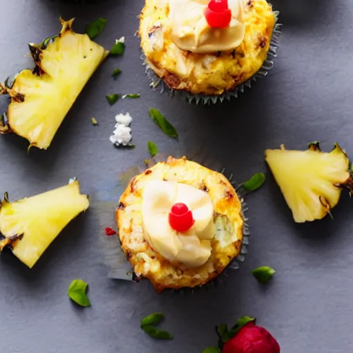 Image similar to pineapple pizza cupcake, food photography