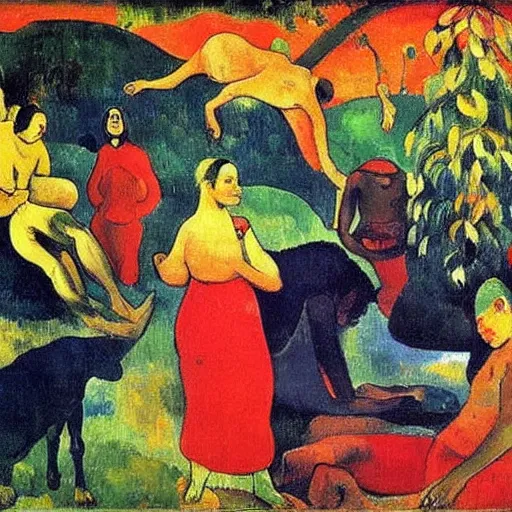 Image similar to the 1 2 days of christmas, expressionistic painting, extreme detail, by paul gauguin