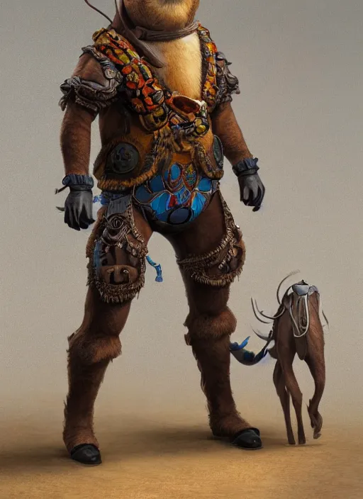 Image similar to detailed full body concept art illustration oil painting of an anthropomorphic capybara cowboy in full intricate clothing, biomutant, ultra detailed, digital art, octane render