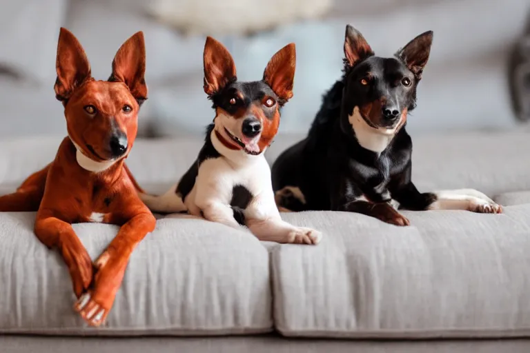 Prompt: toy pinschers sitting on couch