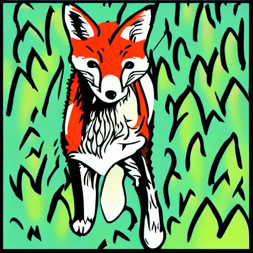 Image similar to fox running through the woods, pop art, high definition