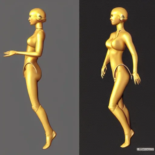 Prompt: a woman with golden skin, in the style of vitaly bulgarov, nanogirl!! nanogirl v 2!! zbrushcentral