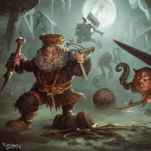 Image similar to a detailed fantasy painting of a berserker dwarf swinging axes fighting scaven rats from vermintide 2 videogame, warhammer, artstation, 8,