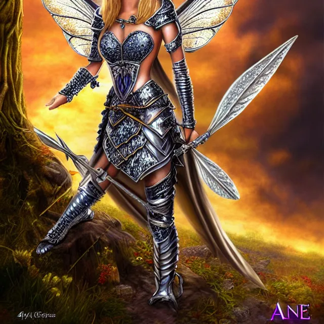 Image similar to fairy warrior queen in sparkling armour, highly detailed, 4 k, hdr, smooth, sharp focus, high resolution, award - winning photo, illustrated by anne stokes, photorealistic