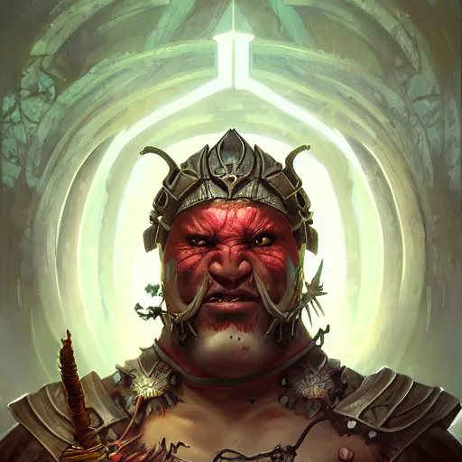 Image similar to Orc warrior, symmetrical, D&D character art, portrait, digital painting, Nekro, Peter Mohrbacher, Alphonse Mucha, Brian Froud, Yoshitaka Amano, Kim Keever, Victo Ngai, James Jean