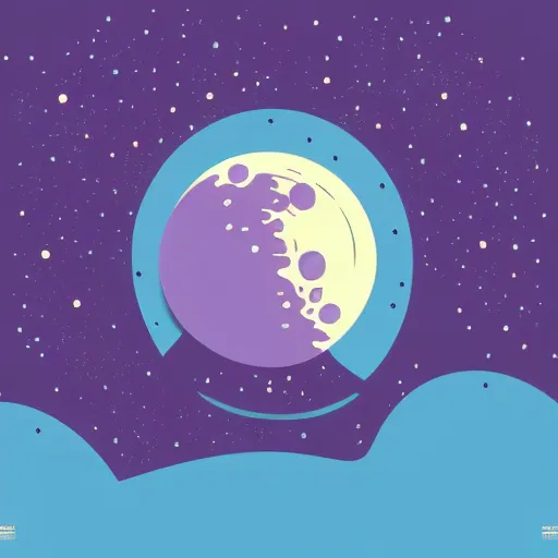 Image similar to beautiful detailed flat art of the moon, blue and purple with black background, style of tom whalen, enamel pin