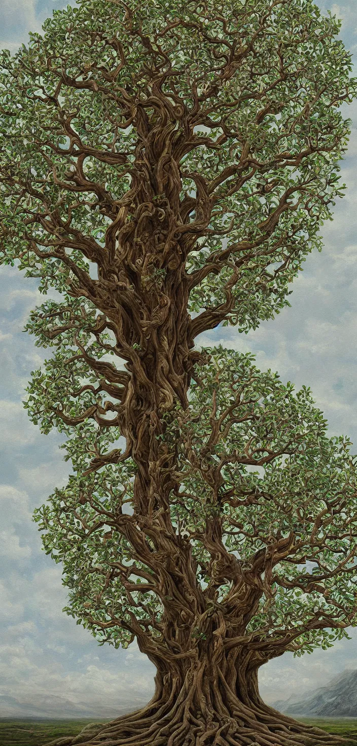 Image similar to detailed painting of the tree of life, tree full of life, realism, idealised, detailed digital art, elegant and refined, epic tree, representative realism