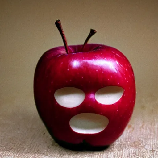 Image similar to an apple with a face, and the face is of christina applegate