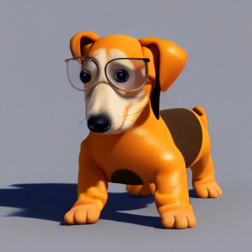 Prompt: cute daschund puppy wearing hot dog costume 4k 3d pixar render on white background