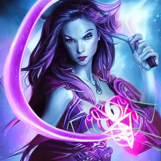 Image similar to a magic wand glowing red and purple energy, engraved with runes, in the style of artgerm.