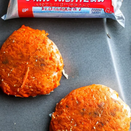 Image similar to freezerburnt buffalo chicken patties that my spouse just pulled out of the freezer