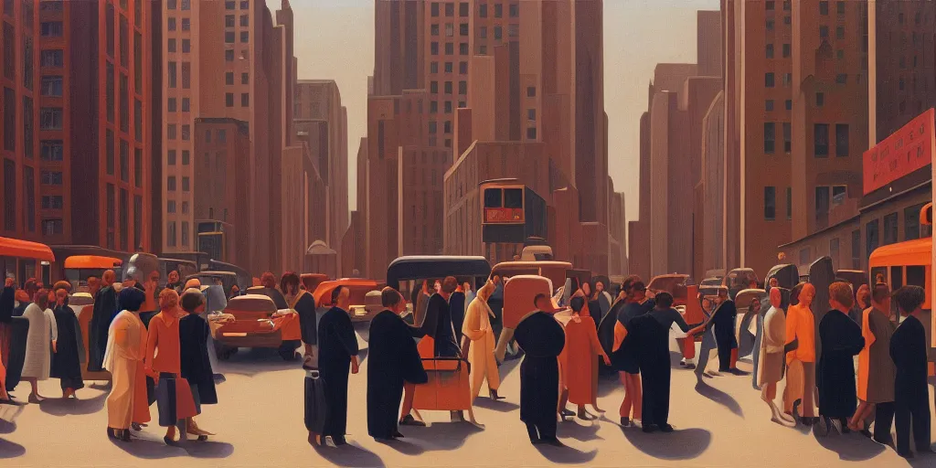 Prompt: new york city street in the morning, oil painting by george tooker