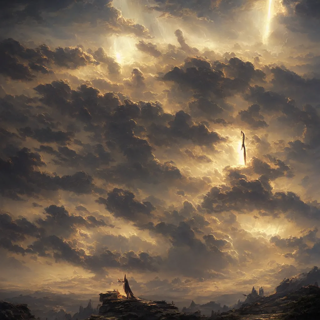 Image similar to a sending down [ of the revelation ] from him who created the earth and the lofty heavens, overdetailed art, by greg rutkowski, magic