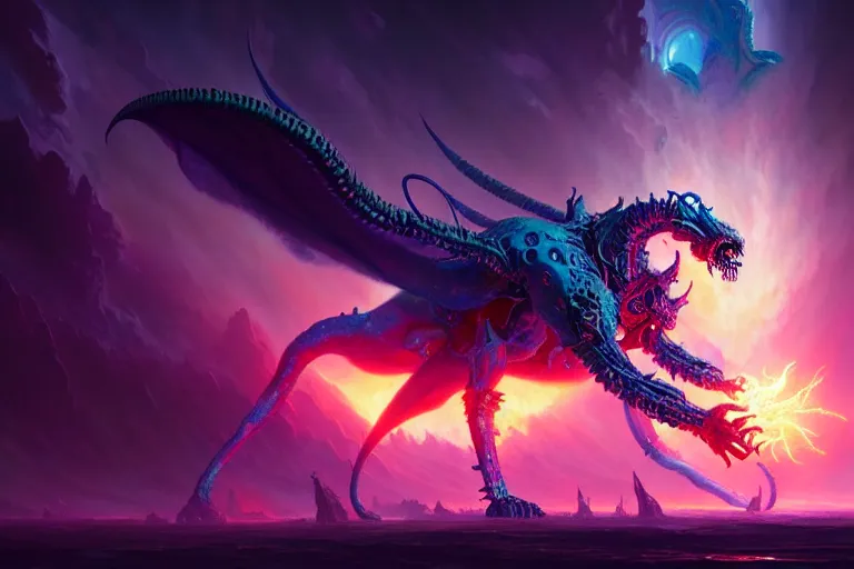 Image similar to rebulon the ancient demon, by lisa frank and greg rutkowski, masterpiece concept art, 8 k, intricate detail, cinematic lighting, epic pose, deep colors, majestic view