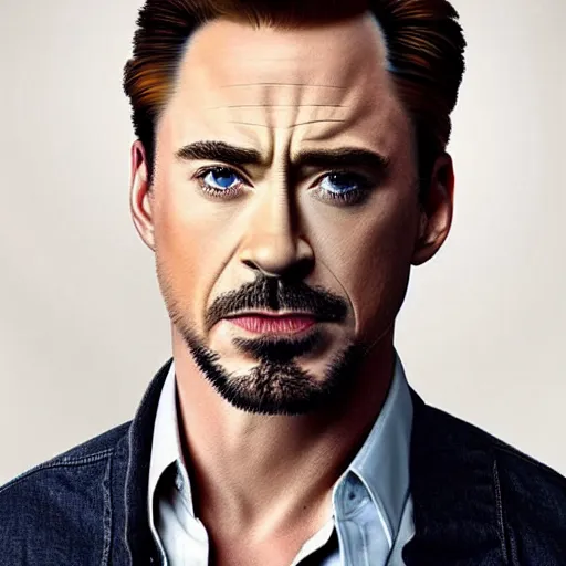 Prompt: a man who is a genetic combination of robert downey jr. and chris evans and chris hemsworth and tom hiddleston and benedict cumberbatch, face and upper - body focus, detailed eyes