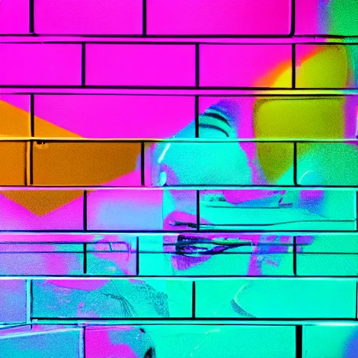 Prompt: Neon Wall art of Rihanna, Brick Background, 4K