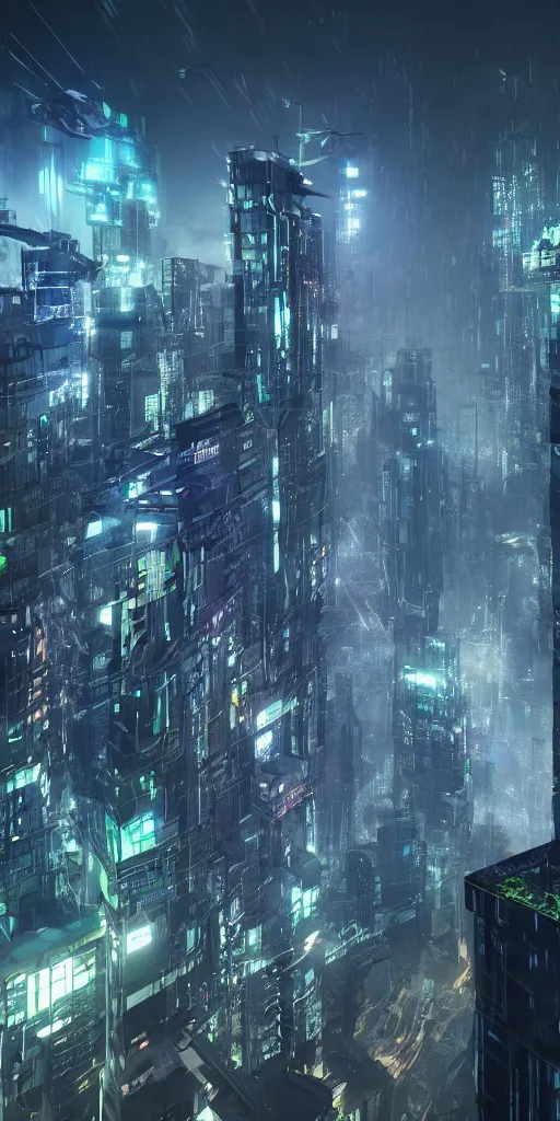 cyber punk skyscraper high on top of tall forest | Stable Diffusion ...