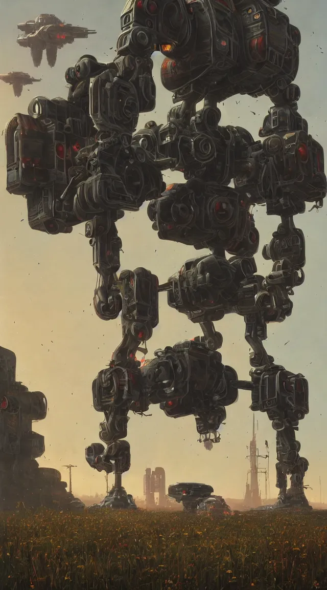 Image similar to atlas mech of mechwarrior by Simon Stålenhag, photorealistic