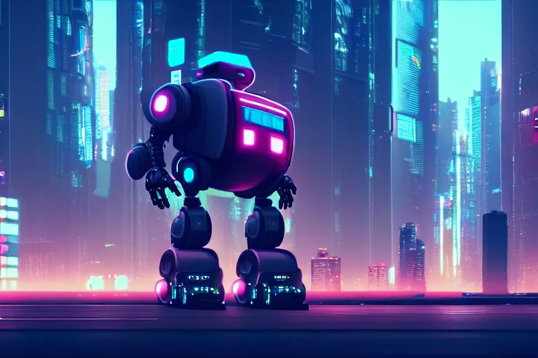 Image similar to a cute big robots in a cyberpunk city. super realistic 8 k render of a elegant, cinematic composition